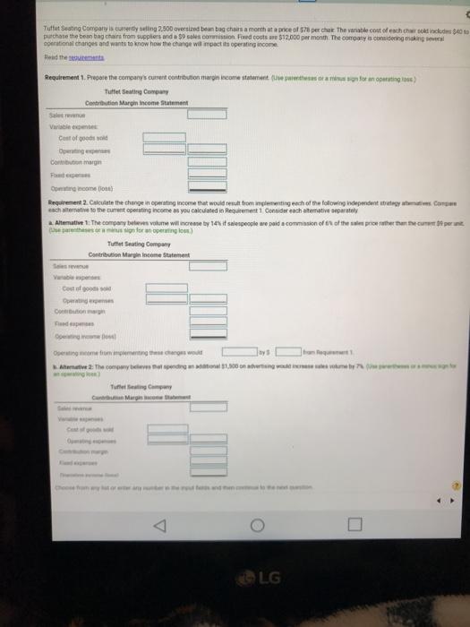 Solved Tuttet Seating Company Is Currently Being 2 500 Ov Chegg Com