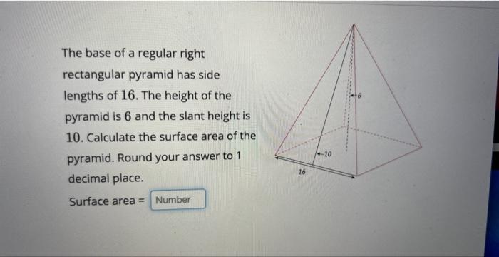Solved The base of a regular right rectangular pyramid has | Chegg.com