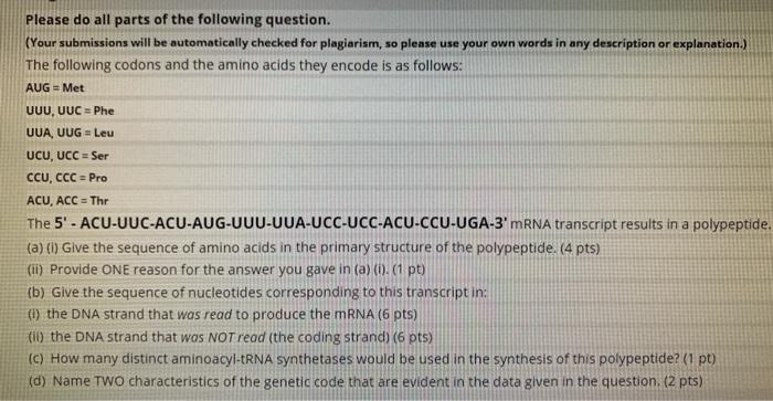 Solved Please do all parts of the following question. (Your | Chegg.com