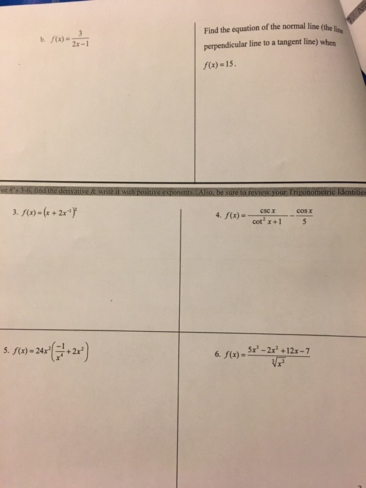 Solved b. $(x) = -1 Find the equation of the normal line | Chegg.com