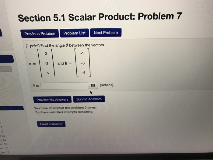 Solved Section 5.1 Scalar Product: Problem 7 Previous | Chegg.com