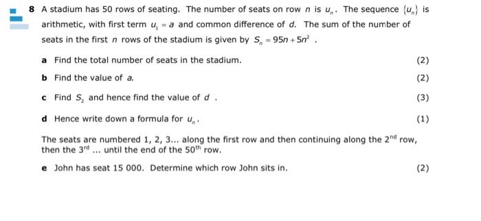 Solved 8 A stadium has 50 rows of seating. The number of Chegg