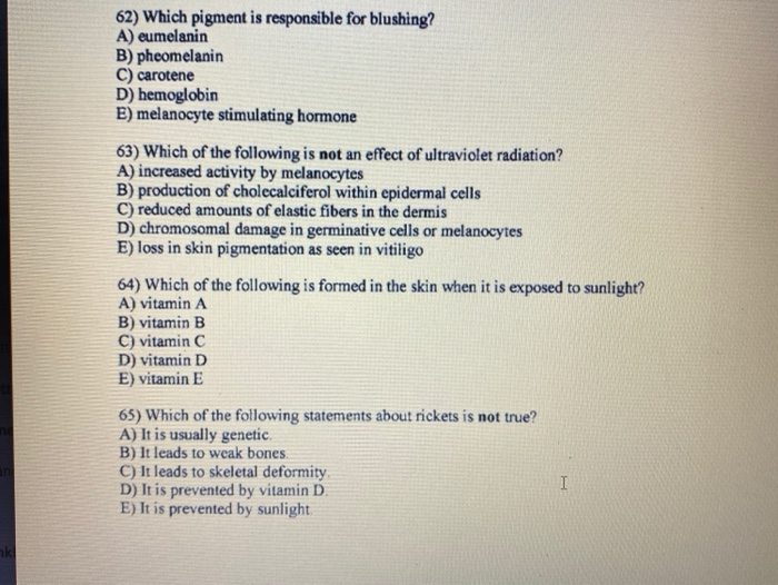 Solved 62 Which Pigment Is Responsible For Blushing A Chegg Com