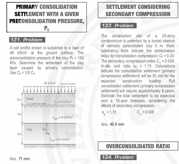 Solved SETTLEMENT CONSIDERING SECONDARY COMPRESSION PRIMARY | Chegg.com