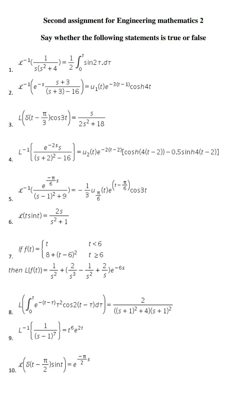 Solved Second assignment for Engineering mathematics 2 Say | Chegg.com