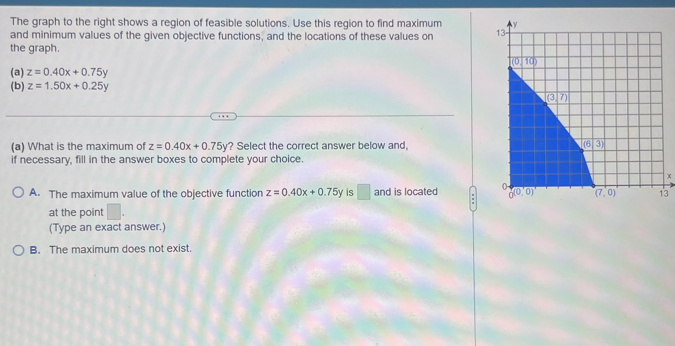 Solved The graph to the right shows a region of feasible | Chegg.com