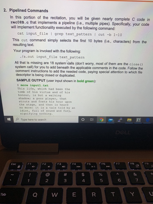 2. Pipelined Commands In this portion of the | Chegg.com