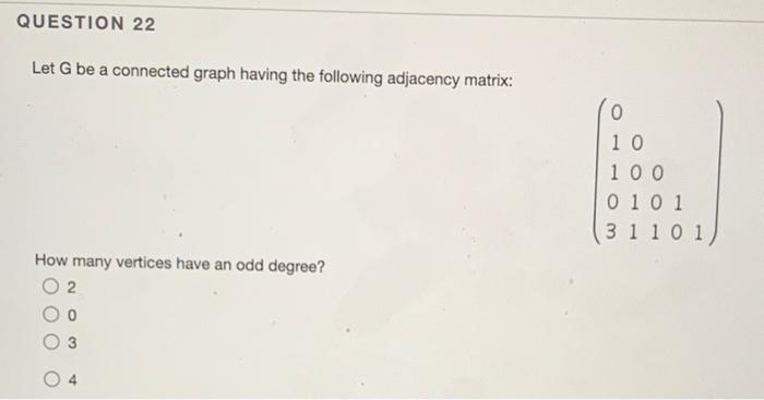 Solved QUESTION 21 Let G be a connected graph having the | Chegg.com