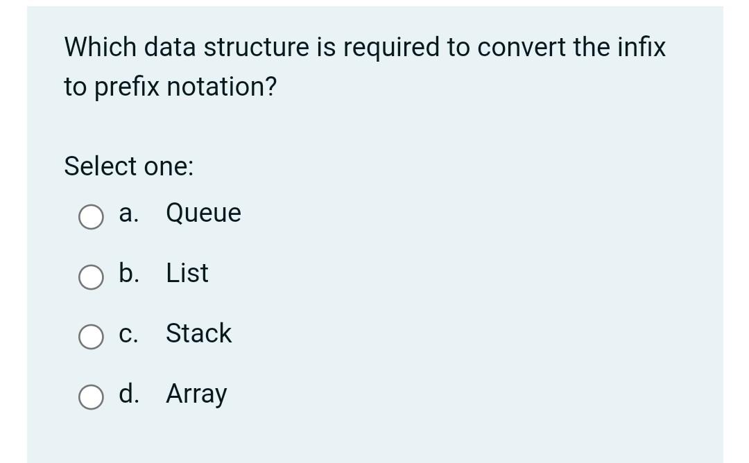 Solved Which data structure is required to convert the infix | Chegg.com