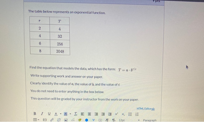 Solved pus The table below represents an exponential | Chegg.com