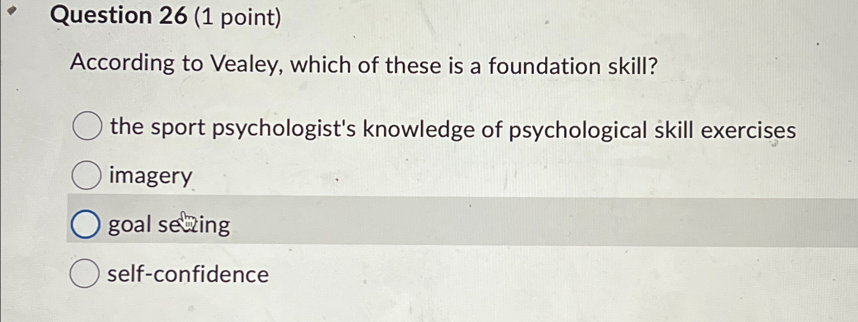 Solved Question 26 (1 ﻿point)According to Vealey, which of | Chegg.com