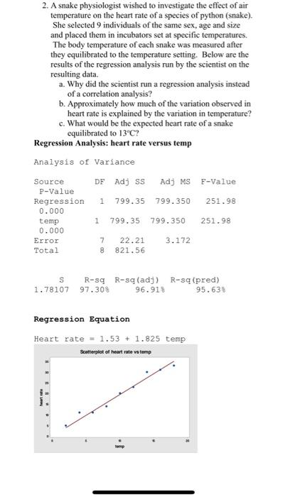 Solved 2. A Snake Physiologist Wished To Investigate The | Chegg.com