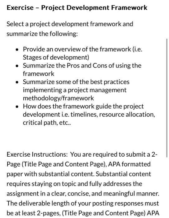 Solved Exercise - Project Development Framework Select a | Chegg.com