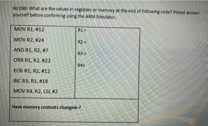 01 (10): What are the values in registers or memory | Chegg.com