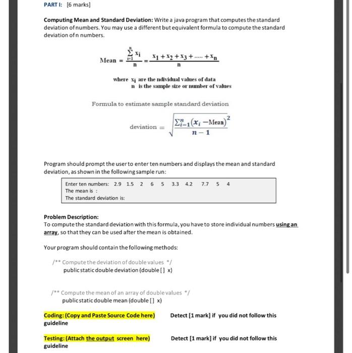 Solved PARTI: [6 marks] Computing Mean and Standard | Chegg.com