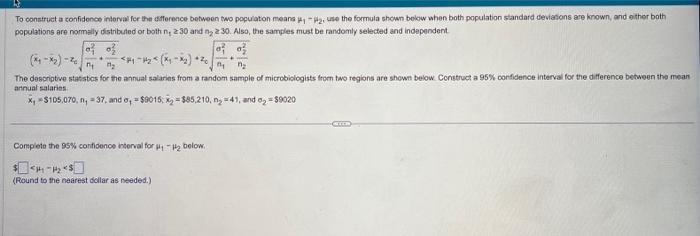 Solved To Construct A Confidence Interval For The Difference 