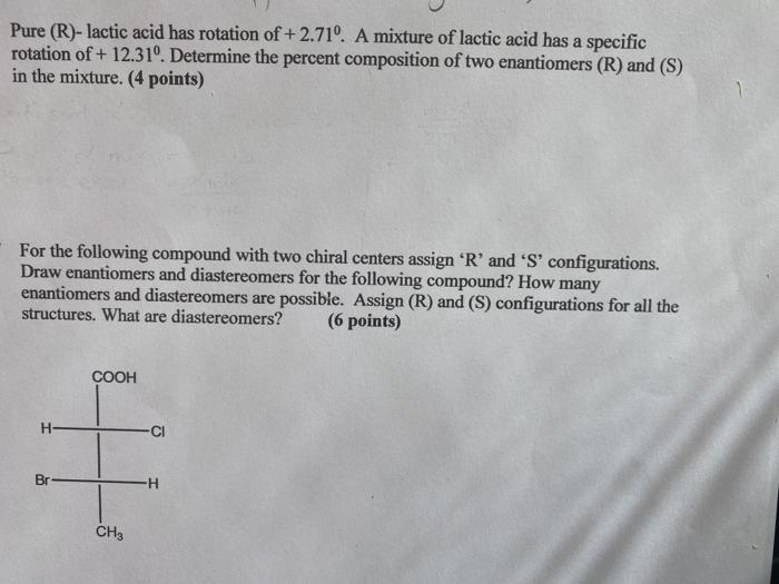 Solved Pure (R)- lactic acid has rotation of +2.71º. A | Chegg.com