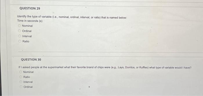 Solved Identify the type of variable (i.e, nominal, ordinal, | Chegg.com