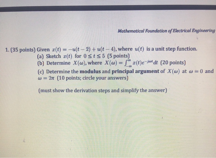 Solved Mathematical Foundation Of Electrical Engineering Chegg Com