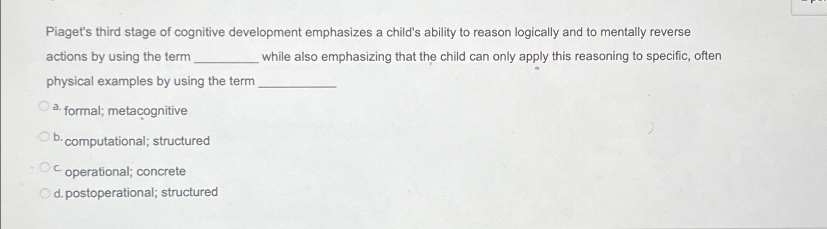 What is piaget's third stage of cognitive discount development