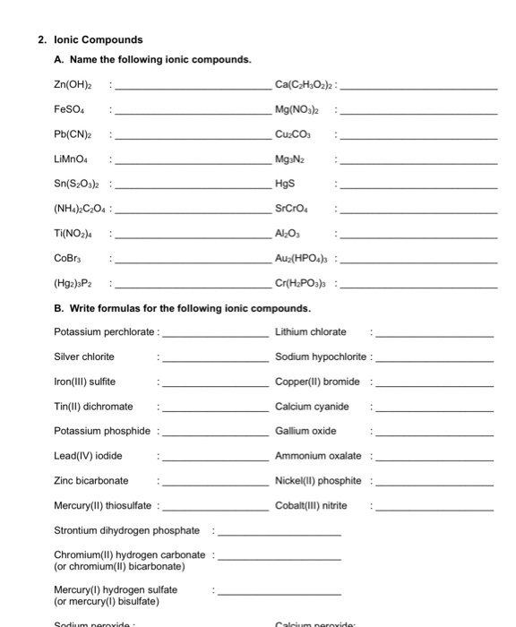 Solved 2. lonic Compounds A. Name the following ionic | Chegg.com