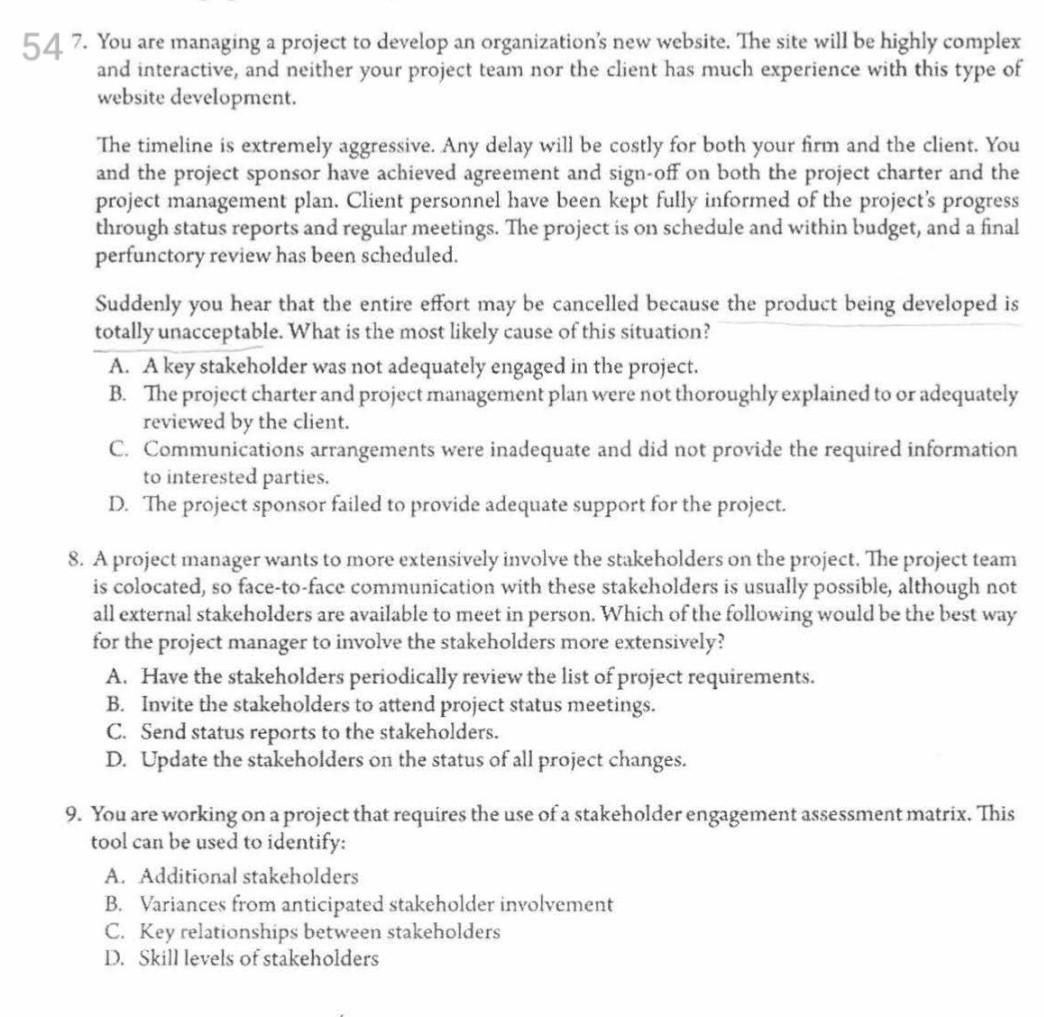 Solved 54 7. You are managing a project to develop an | Chegg.com