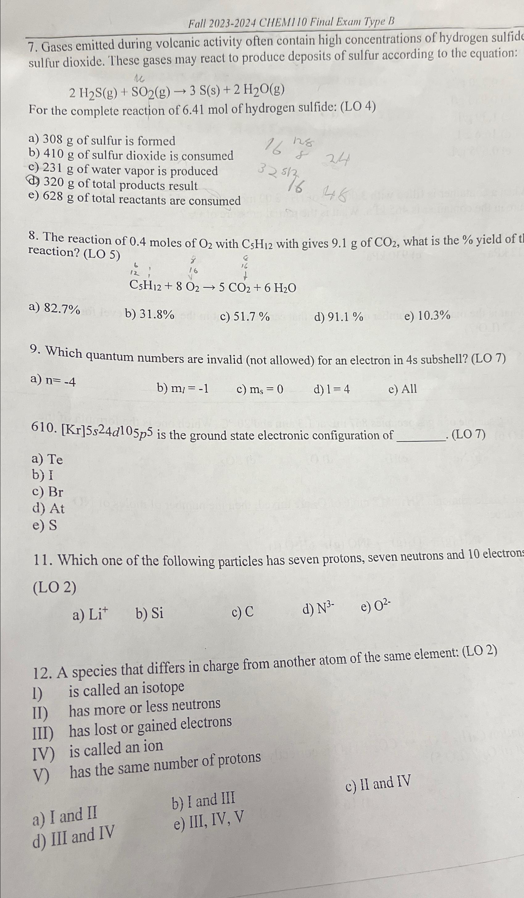 Solved Fall 2023-2024 ﻿CHEM110 ﻿Final Exam Type B7. ﻿Gases | Chegg.com