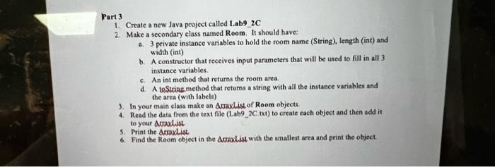 Solved Part 3 1. Create a new Java project called Lab9_2C 2. | Chegg.com