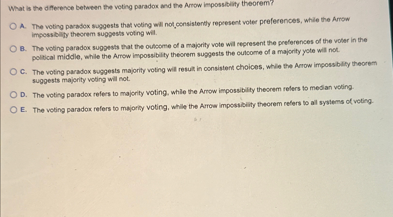 Solved What Is The Difference Between The Voting Paradox And | Chegg.com