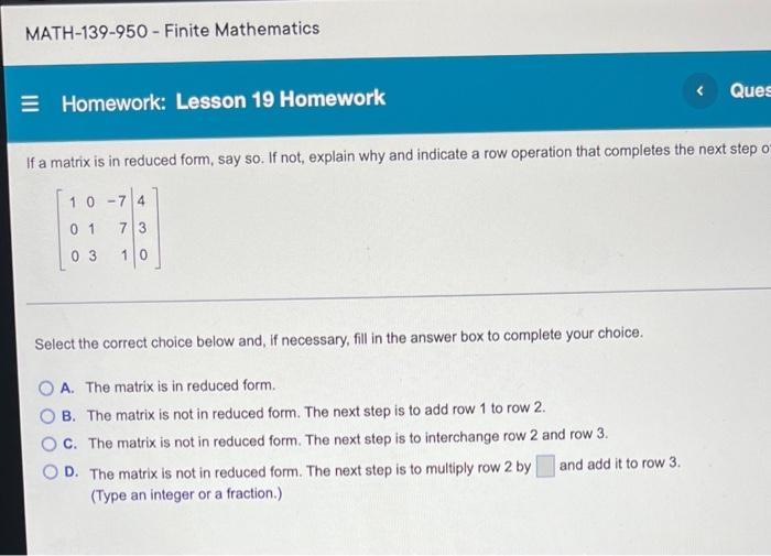 finite math answers to homework