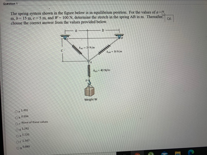 Solved Question 1 The spring system shown in the figure | Chegg.com