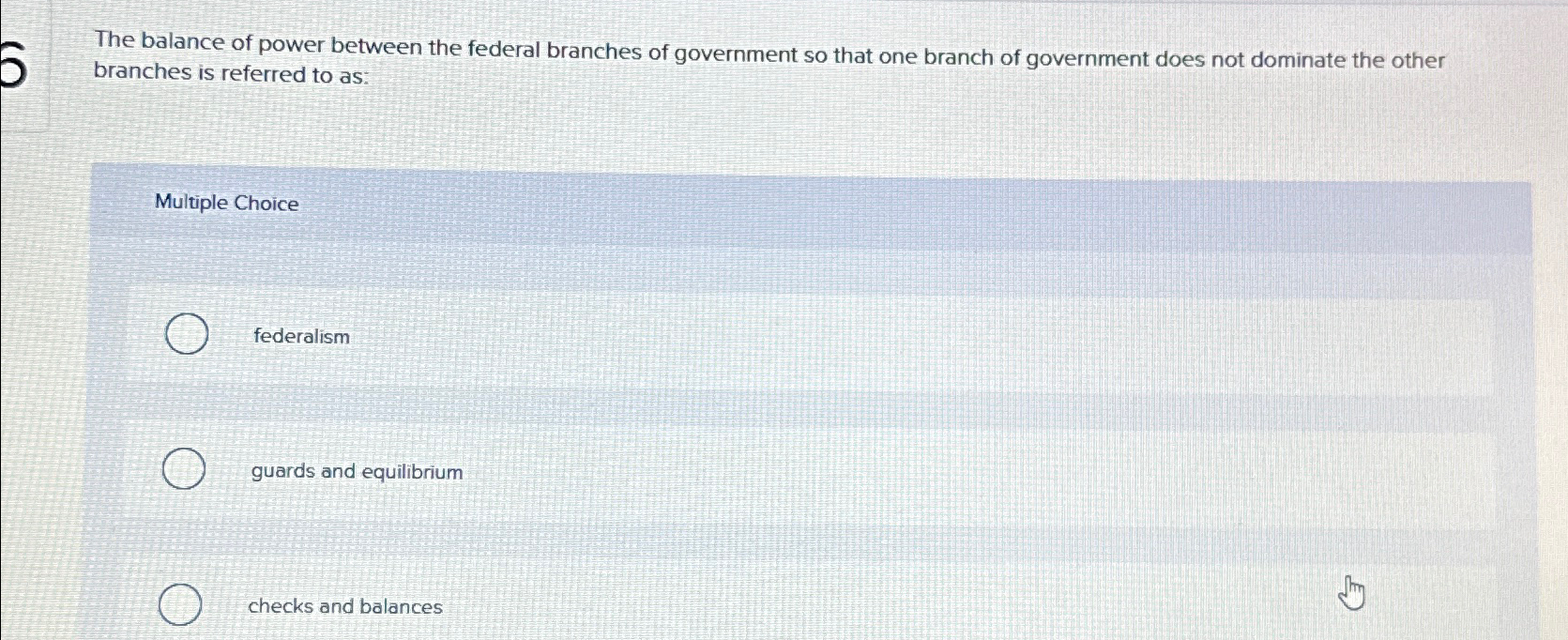 balance of power between the three branches of government