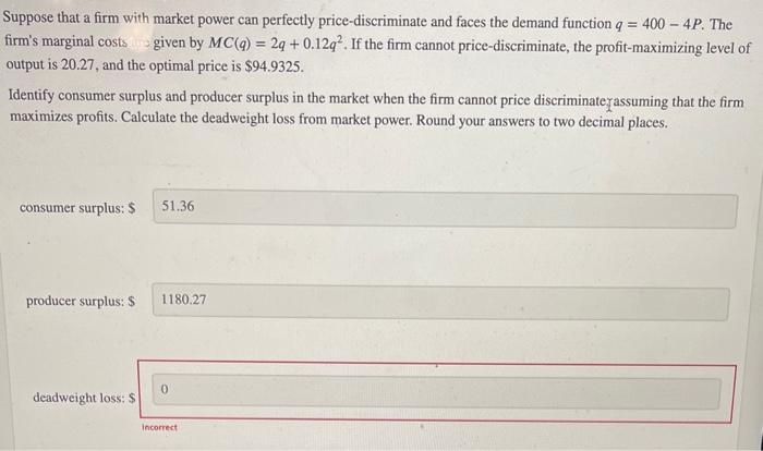 Solved Suppose that a firm with market power can perfectly | Chegg.com