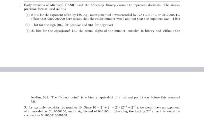 Solved 3. Early Versions Of Microsoft BASIC Used The | Chegg.com