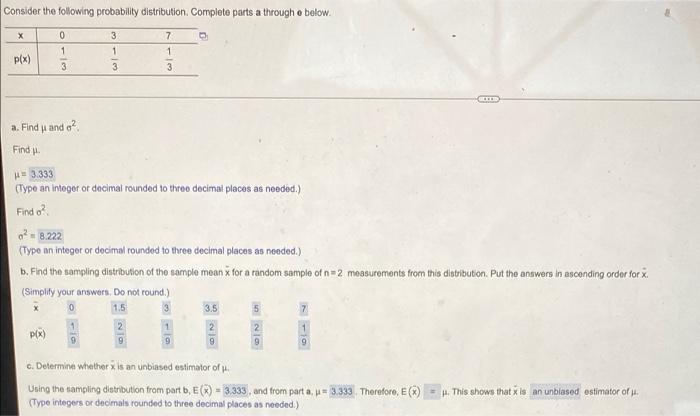 Solved Consider The Following Probability Distribution. | Chegg.com