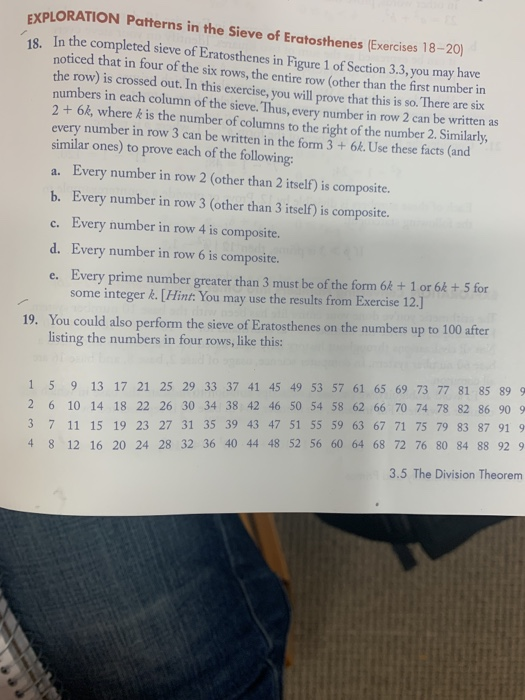 Solved EXPLORATION Patterns in the Sieve of Eratosthenes | Chegg.com
