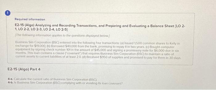 Solved Required information E2-15 (Algo) Analyzing and | Chegg.com