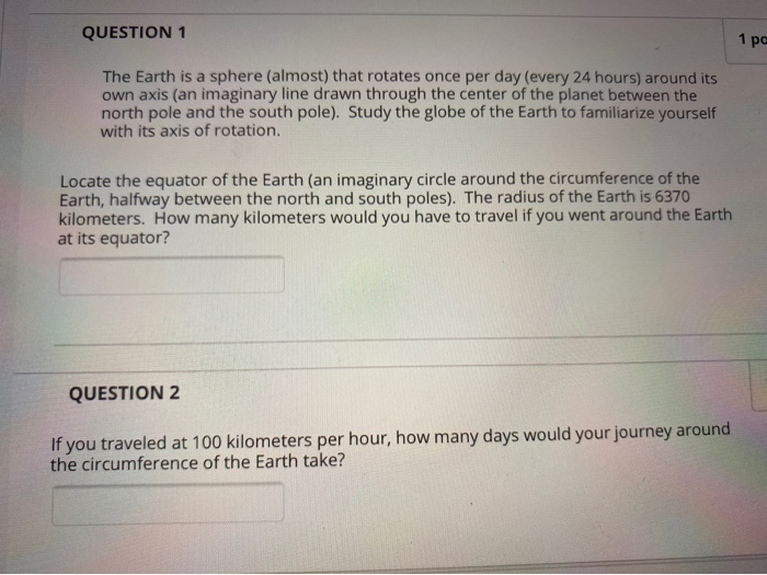 Solved QUESTION 1 1 pa The Earth is a sphere (almost) that | Chegg.com