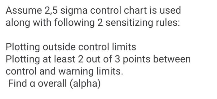 Solved Assume 2,5 sigma control chart is used along with | Chegg.com