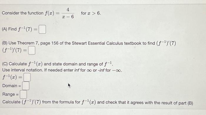 Solved Consider the function f(x)=√x -4. (A) Find f-¹(4) = | Chegg.com