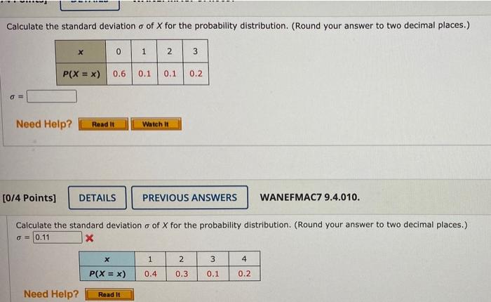 Solved Calculate the standard deviation o of X for the | Chegg.com
