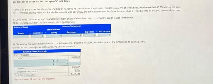 Solved Credit Losses Based On Percentage Of Credit Sales | Chegg.com