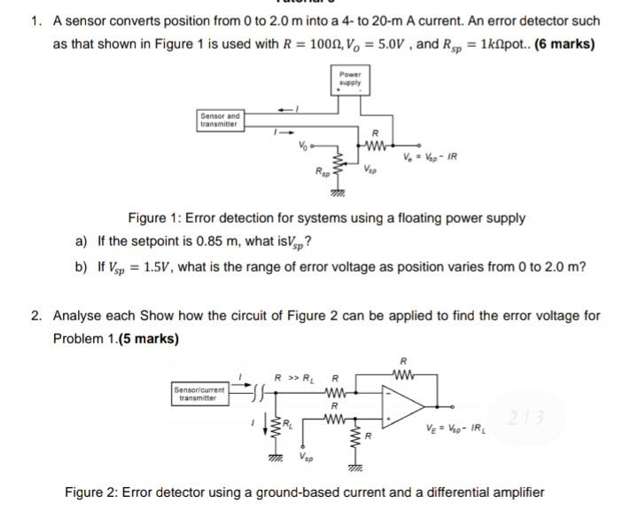 Solved 1. A sensor converts position from 0 to 2.0 m into a | Chegg.com