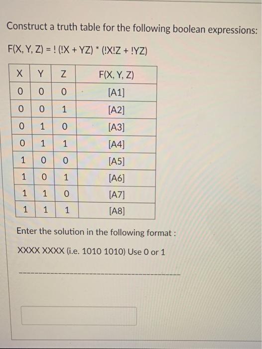 Solved Construct a truth table for the following boolean | Chegg.com