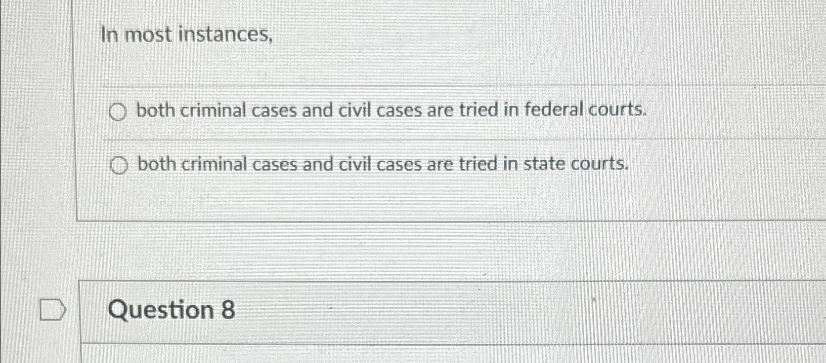 compare the possible outcomes of civil and criminal cases