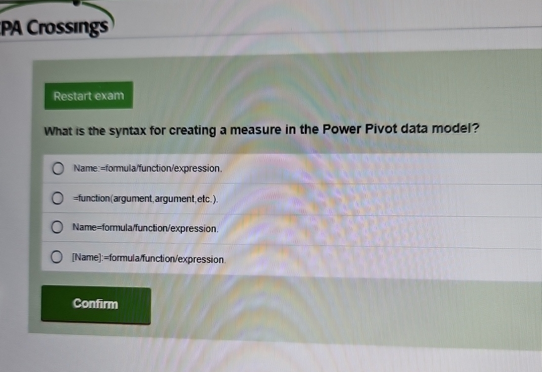 Solved PA CrossingsWhat is the syntax for creating a measure | Chegg.com