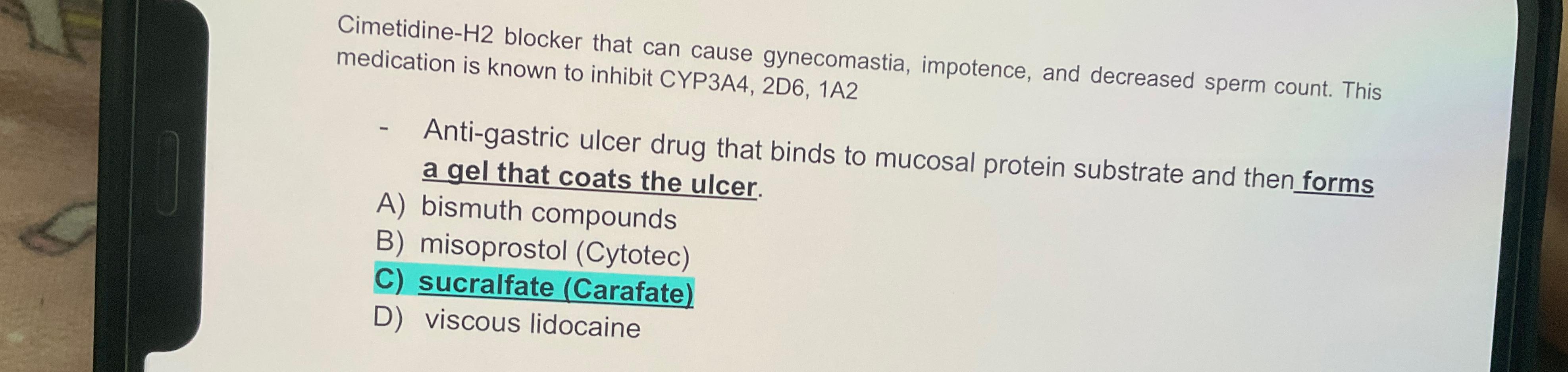 Solved Cimetidine- H2 ﻿blocker that can cause gynecomastia, | Chegg.com