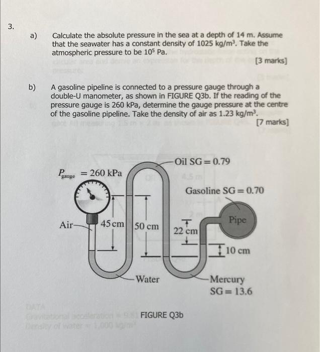 Solved a) Calculate the absolute pressure in the sea at a