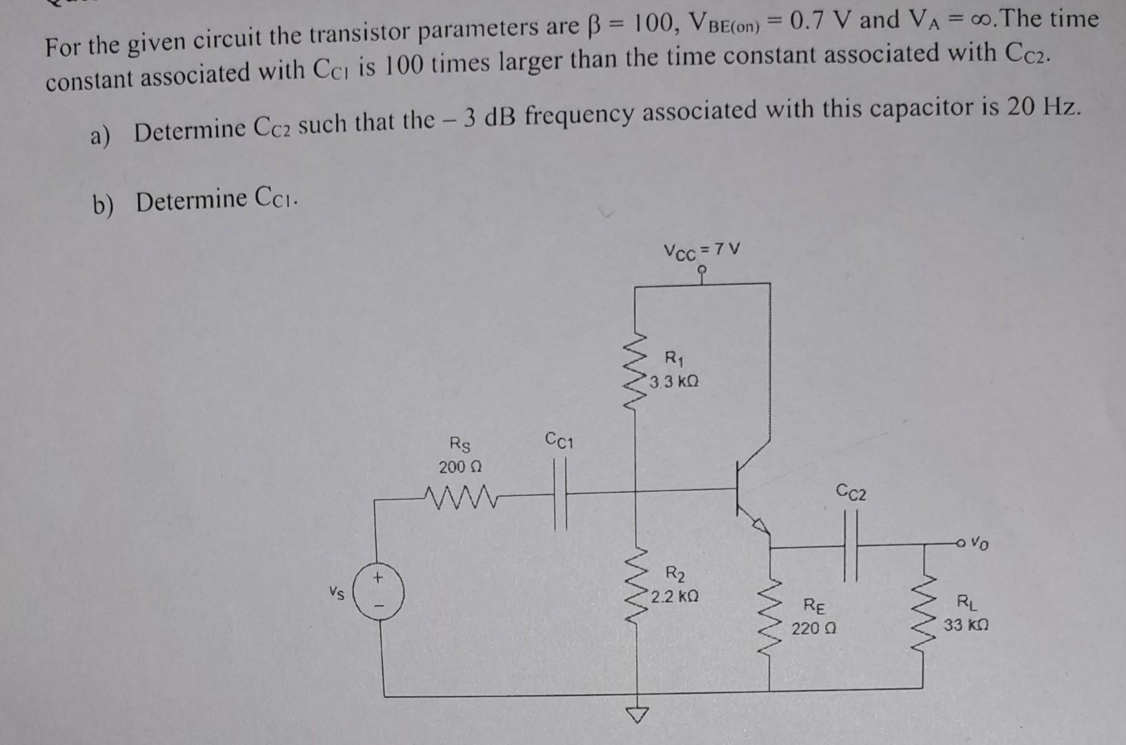 Solved For the given circuit the transistor parameters are | Chegg.com