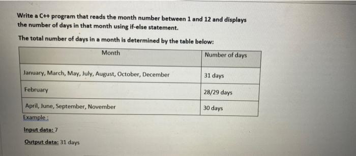 Solved Write a C++ program that reads the month number | Chegg.com